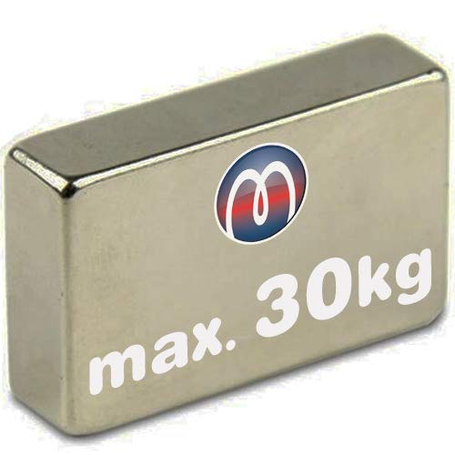 Quadermagnet/Magnetquader 40 x 30 x 10 mm Neodym N42, Nickel - 30 kg - starker Powermagnet/Supermagnet für Kühlschrank, Magnet Glasboards, Magnettafel, Pinnwand, Whiteboard von Magnosphere