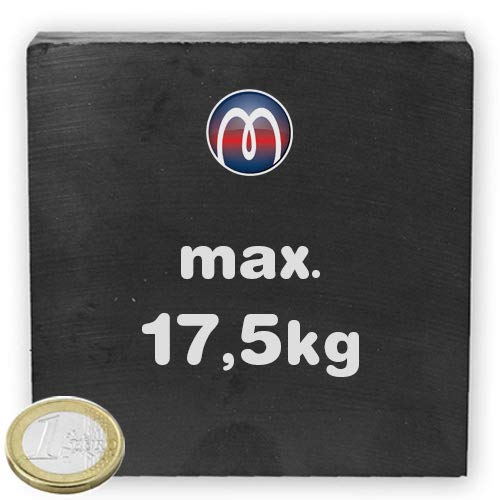 Quadermagnet 100,0 mm x 100,0 mm x 25,0 mm Y30 Ferrit Keramik-Magnet-Quader - hält 17,5 kg - Haftkraft 17,5 kg - Starke Keramische Magnete (Hartferrit) für Industrie und Haushalt von Magnosphere