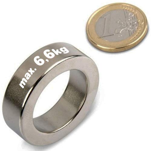 Ringmagnet Magnetring Ø 35/24 x 10 mm Neodym N44, Nickel - Haftkraft 6,6 kg - starke Magnete (NdFeB) Supermagnete mit extremer Haftkraft für Kühlschrank Magnet Glasboards Magnettafel Pinnwand Whiteboard von Magnosphere