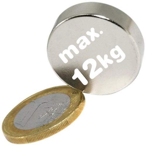 Scheibenmagnet / Rundmagnet Ø 25x 7mm - Neodym N42, Nickel - hält 12kg - starker Powermagnet/Supermagnet/Permanentmagnet mit extremer Haftkraft, für Kühlschrank, Magnet Glasboards, Magnettafel, Pinnwand, Whiteboard Scheibenmagnet / Rundmagnet Ø 25x 7mm - Neodym N42, Nickel - hält 12kg - starker Powermagnet/Supermagnet/Permanentmagnet mit extremer Haftkraft, für Kühlschrank, Magnet Glasboards, Magnettafel, Pinnwand, Whiteboard von Magnosphere