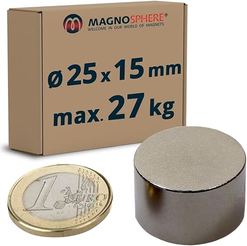 Scheibenmagnet Neodym Magnet-Scheibe Extra Stark - Haftkraft bis 750kg - Starke Rundmagnete - Runde NdFeB Magnete, Stückzahl/Größe: 2 Stück - Ø25x15mm | 27 kg Haftkraft Scheibenmagnet Neodym Magnet-Scheibe Extra Stark - Haftkraft bis 750kg - Starke Rundmagnete - Runde NdFeB Magnete, Stückzahl/Größe: 2 Stück - Ø25x15mm | 27 kg Haftkraft von Magnosphere