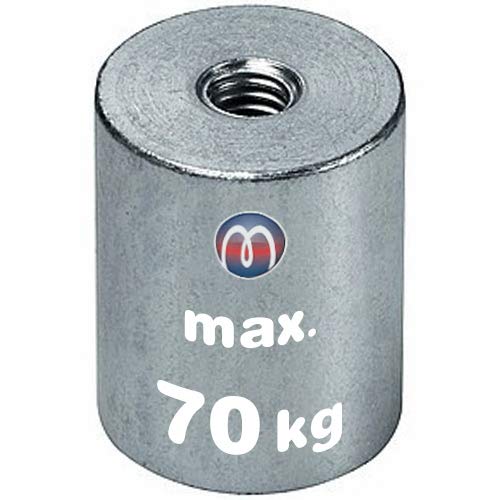 Magnosphere Neodym-Stabgreifer Ø 40 mm mit Innengewinde M8 x 12 - hält 70 kg - 1 Stück - Starke Magnete mit Innen-Gewinde für Industrie und Zuhause von Magnosphere