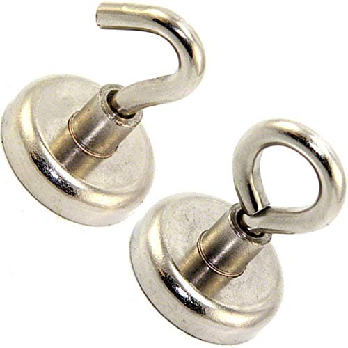 Topfmagnet Magnet mit Haken/Öse - Neodym (NdFeB) verzinkt - ab Ø10 bis 75mm - Extra Stark - hält bis 160 kg - Magnethaken Hakenmagnete Magnetösen, Variante: Ösenmagnet, Durchmesser: Ø 20 mm | 10 kg von Magnosphere