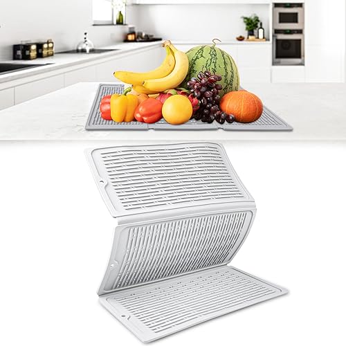 Magrimaxio Faltbare Abtropfmatte Geschirr, 50 x 35 cm silikon abtropfschale für spüle, Grau Dish Drying Mat, Geschirr Trockenmatte Dick mit Geneigter Fläche für Optimalen Wasserablauf von Magrimaxio