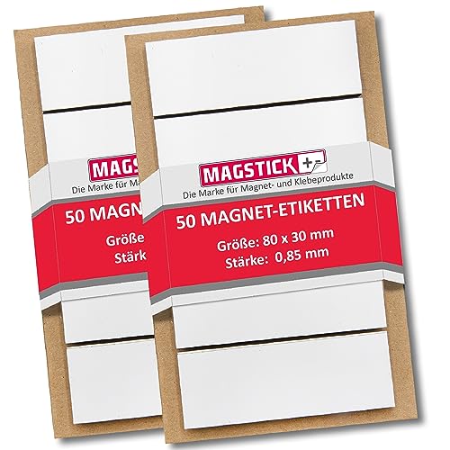 100 beschreibbare Magnet-Etiketten I 8 x 3 cm I weiß I magnetische Beschriftungsfolie beschreibbar Magnet-Streifen zum Beschriften I mag_209 von Magstick