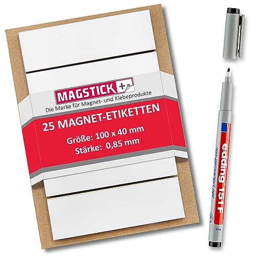Beschreibbare Magnet-Etiketten Magstick® I 10x4 cm 25 Stück I mag_069 von Magstick