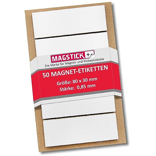 50 beschreibbare Magnet-Etiketten I 8 x 3 cm I weiß I magnetische Beschriftungsfolie beschreibbar Magnet-Streifen zum Beschriften I mag_208 von Magstick