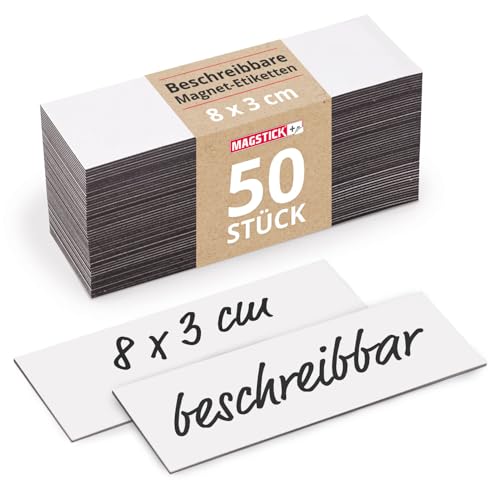 50 beschreibbare Magnet-Etiketten I 8 x 3 cm I weiß I magnetische Beschriftungsfolie beschreibbar Magnet-Streifen zum Beschriften I mag_208 von Magstick