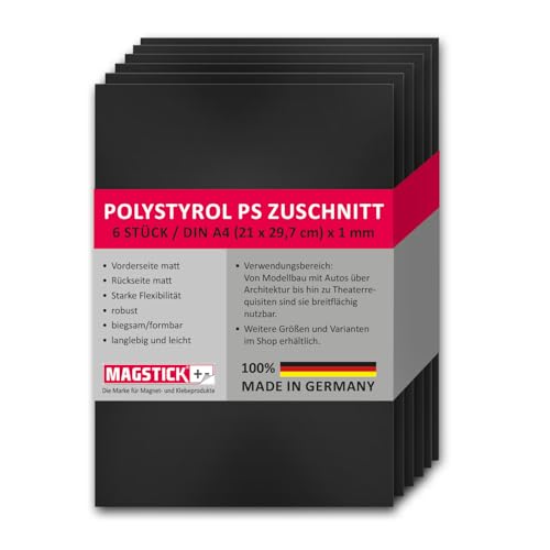 Magstick 6er Set Polystyrol Platten schwarz I DIN A4 Kunststoff-Hartplatten PS Zuschnitte I 21 x 29,7 cm I Modellbau Architektur I mag274 Magstick 6er Set Polystyrol Platten schwarz I DIN A4 Kunststoff-Hartplatten PS Zuschnitte I 21 x 29,7 cm I Modellbau Architektur I mag274 von Magstick