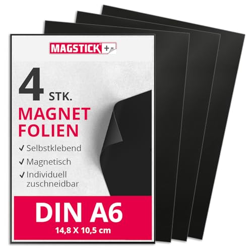 Magstick Magnetfolie 4 Stück I DIN A6 I flexibel selbstklebend zuschneidbar magnetisch beklebbar I zum Basteln ordnen I Stanzen Aufbewahrung Magnetbogen Fotomagnet I mag064 Magstick Magnetfolie 4 Stück I DIN A6 I flexibel selbstklebend zuschneidbar magnetisch beklebbar I zum Basteln ordnen I Stanzen Aufbewahrung Magnetbogen Fotomagnet I mag064 von Magstick