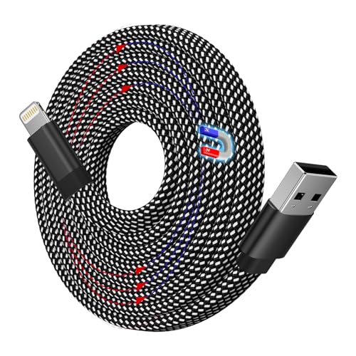Magtame Light-ning Spiralkabel Phone Ladekabel, Magnetisch 1.5M Aufgerollt Kabel, Flach Original Kabel MFi-Zertifiziert Nylon Geflochten für 14 13 Pro Max Mini XS XR X 8 7 SE Schwarz von Magtame