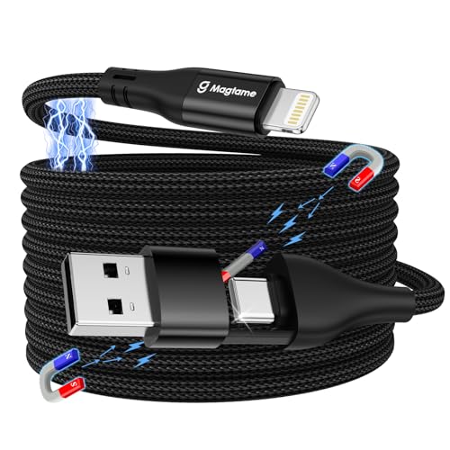 Magtame Magnetic Coiled Light_ning Kabel 2 in 1, Multi-Ladekabel, 1M USB A/C zu Light_ning Kabels Schnelles Laden PD 30W, geflochtenes Kabel MFi zertifiziert Kompatibel mit Phone 14 Pro 13 12 11 XR XS von Magtame
