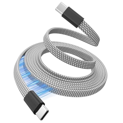 Magtame Magnetic USB C Kabel 1.5M Flachgewickeltes USB C auf USB C Kabel 60W(3A), einziehbares Typ C Schnellladekabel, flexibles USB C Kabel kompatibel für Phone 15 Pro Max, Samsung, Pad, Silber von Magtame