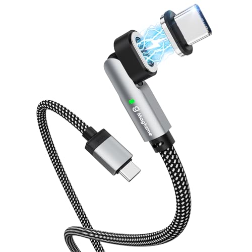 Magtame Magnetic USB C auf USB C Kabel 100W Rechteckiger Winkel, 1.5M Magnetic Ladekabel, 90 Grad Datentransfer Typ C Kabel geflochten Kompatibel mit Phone 15 Plus/Pro/Max, MacBook, Switch von Magtame