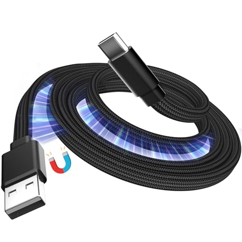Magtame Magnetisches USB A zu USB C Kabel 3.3ft / 1m, Coiled 3A Schnellladen Flaches USB-C Kabel, organisierte Anti-Verwirrung geflochtene Datensynchronisierung Typ-C Ladekabel von Magtame