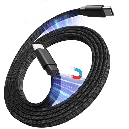 Magtame Magnetisches USB C zu USB C Kabel 3.3ft / 1m, 60W Schnelllade Coiled Typ C Kabel, organisierte Anti-Tangle Flach geflochtene Datensynchronisierung Ladekabel von Magtame