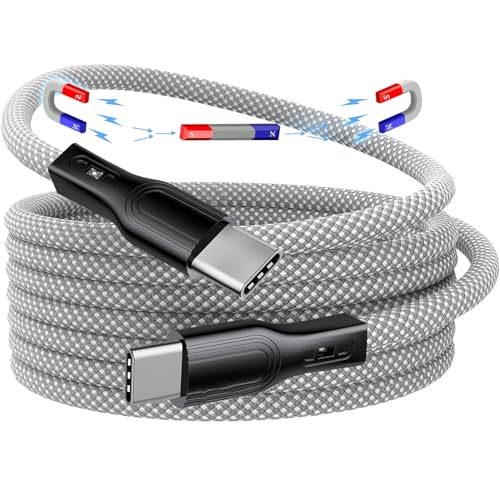 Magtame USB C Kabel, Magnetisches Typ C Ladekabel 60W(3A), USB C auf USB C Kabel, 1.5M Typ C Schnellladekabel Nylon geflochten Kompatibel für iPhone MacBook Samsung Galaxy(Silber) von Magtame