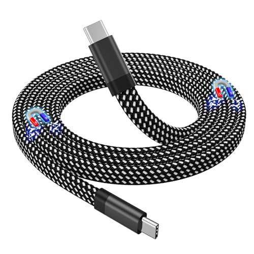 Magtame USB C Kabel, Magnetisches USB-C-auf-USB-C-Kabel 60W(3A), Flaches gewendeltes Ladekabel 1M, Nylon geflochtenes Typ-C-Schnellladekabel Kompatibel für i- Phone 15 Pro Max Plus Samsung Schwarz von Magtame
