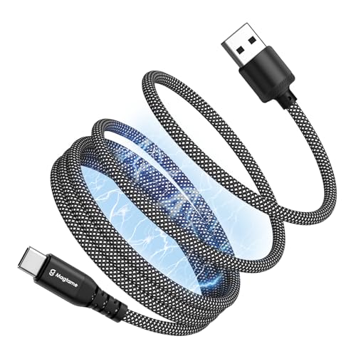 Magtame magnetisches USB C Kabel, Elastisches gewickeltes USBA zu USB-C- Ladekabel, 1.5M/5FT einziehbares USBC-Kabel, Nylon geflochtene Typ C Schnellladekabel, Kompatibel mit i-Phone 16 15 Samsung von Magtame