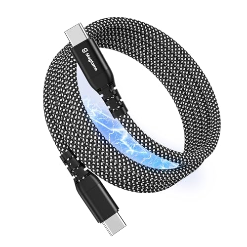 Magtame magnetisches USB C Kabel, elastisches gewickeltes C-zu-C- Ladekabel 60W (3A), 1.5M/5FT einziehbares USBC-Kabel, Nylon geflochtene Typ C Schnellladekabel kompatibel mit i-Phone 16, für Samsung von Magtame