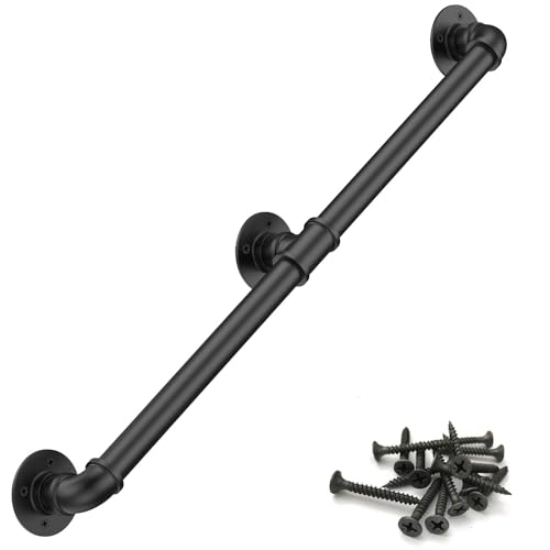 Handlauf Schwarz, Magtctyae Treppengeländer Innen Außen 1.5m Handläufe für Treppen Vintage Rohrförmiges Handfußgeländer Sicherheitsgeländer Türgriff Treppengeländer Handlaufhalter Schwarz von Magtctyae
