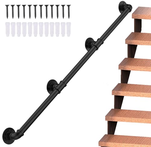 Handlauf Schwarz Treppengeländer Außen Innen Magtctyae 3m Handläufe für Treppen Vintage Rohrförmiges Handfußgeländer Sicherheitsgeländer Türgriff Treppengeländer Handlaufhalter von Magtctyae