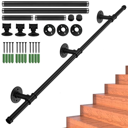 Treppengeländer Schwarz, Magtctyae 2m Handlauf Treppe Treppengeländer Außen Sicherheits Metall Handlauf Halterung für Handlauf Geländer Innen Handläufe für Treppen Schwarz von Magtctyae