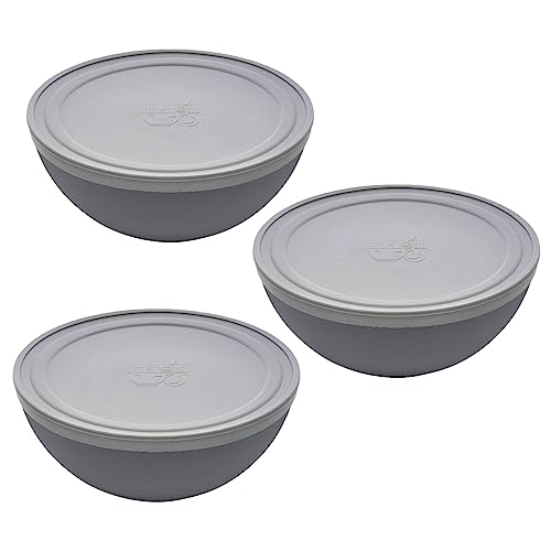 3er Set Magu Natur-Design Schüssel Anthrazit mit Deckel Ø 16 cm aus einem Polymer aus natürlichen Materialien Servierschüssel Salatschüssel von Magu