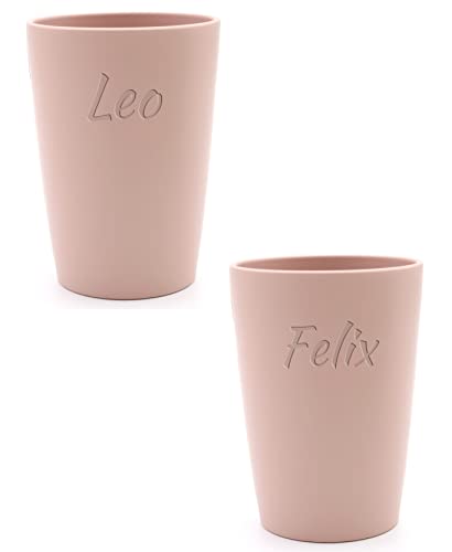 Magu 2 Personalisierte Becher aus Biopolymer (100% Erdölfrei) mit Namen | 2er Set Trinkbecher + Individuelle Namensgravur Zahnputzbecher Natur Design 2 Stück kirschblüte von Magu