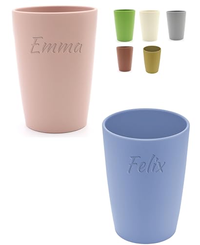 Magu 2 Personalisierte Becher aus Biopolymer (100% Erdölfrei) mit Namen | 2er Set Trinkbecher + Individuelle Namensgravur Zahnputzbecher Natur Design 2 Stück MIX von Magu