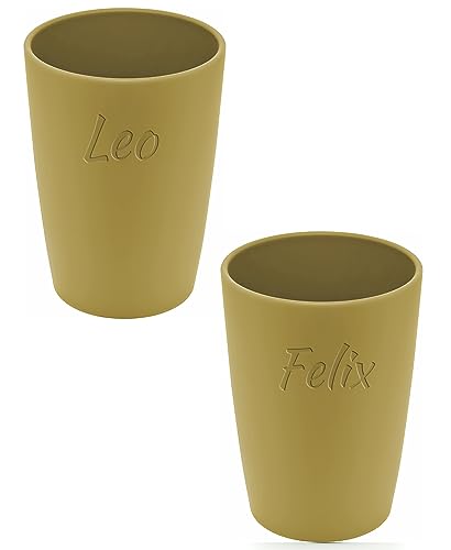 Magu 2 Personalisierte Becher aus Biopolymer (100% Erdölfrei) mit Namen | 2er Set Trinkbecher + Individuelle Namensgravur Zahnputzbecher Natur Design 2 Stück gold von Magu