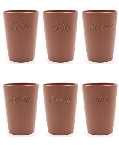 Magu 6 Personalisierte Becher aus Biopolymer (100% Erdölfrei) mit Namen | 6er Set Trinkbecher + Individuelle Namensgravur Zahnputzbecher Natur Design 6 Stück terra von Magu