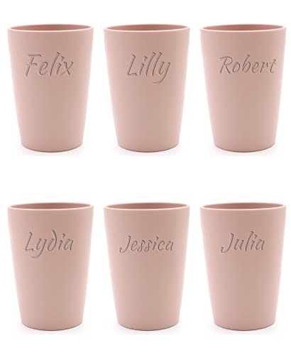 Magu 6 Personalisierte Becher aus Biopolymer (100% Erdölfrei) mit Namen | 6er Set Trinkbecher + Individuelle Namensgravur Zahnputzbecher Natur Design 6 Stück kirschblüte von Magu