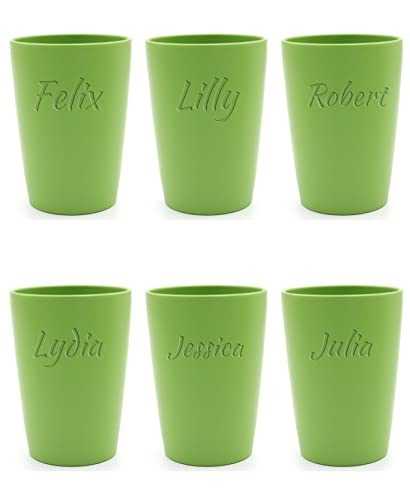 Magu 6 Personalisierte Becher aus Biopolymer (100% Erdölfrei) mit Namen | 6er Set Trinkbecher + Individuelle Namensgravur Zahnputzbecher Natur Design 6 Stück naturgrün von Magu