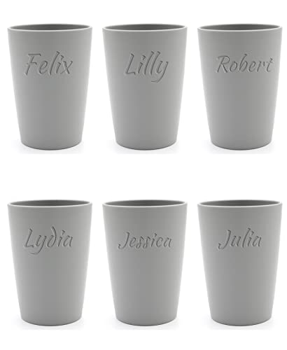 Magu 6 Personalisierte Becher aus Biopolymer (100% Erdölfrei) mit Namen | 6er Set Trinkbecher + Individuelle Namensgravur Zahnputzbecher Natur Design 6 Stück silber von Magu