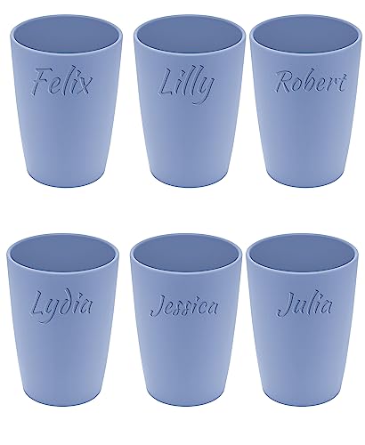 Magu 6 Personalisierte Becher aus Biopolymer (100% Erdölfrei) mit Namen | 6er Set Trinkbecher + Individuelle Namensgravur Zahnputzbecher Natur Design 6 Stück wasserblau von Magu