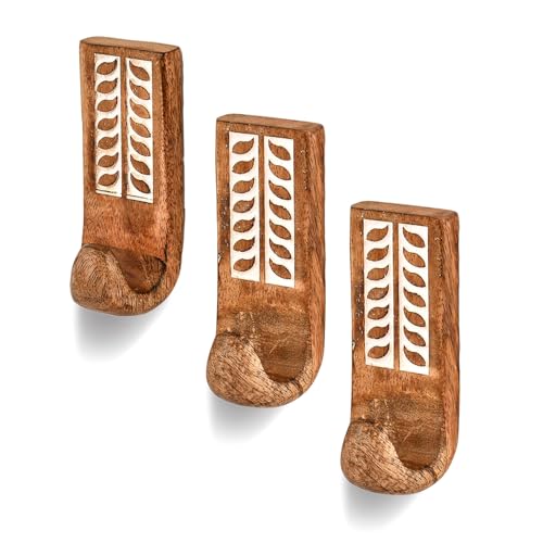Mahasu Kleiderhaken aus Mangoholz, Boho-Schlüssel, dekorative Wandhaken zum Aufhängen, 3 Stück zum Aufhängen von Handtüchern, Haken (5,1 x 5,1 x 12,7 cm) von Mahasu