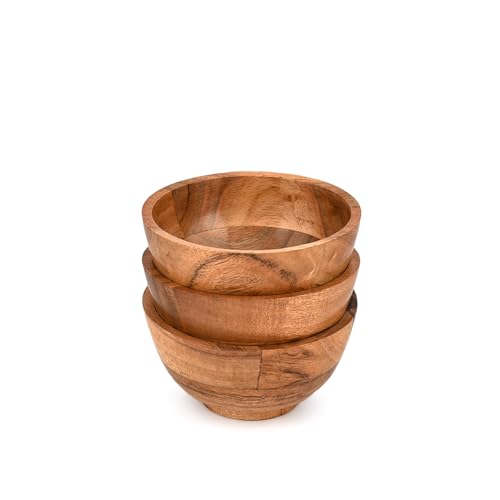 Mahasu Schüssel-Set aus Akazienholz, Set mit 3 Schalen für kleine Snackschalen, Küchentheke und Nüsse, Süßigkeiten, Vorspeisen, Snacks (12,7 x 12,7 x 6,3 cm) von Mahasu