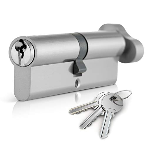 XFORT Chrom 45T/45 Daumendreh-Euro-Zylinderschloss (90 mm), Euro-Türzylinderschloss mit 3 Schlüsseln, Anti-Stoß-, Anti-Bohr-, Anti-Pick-Türschloss mit Schlüssel von XFORT