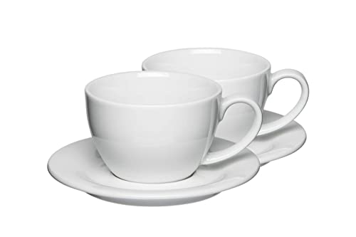 Mahlwerck Barista Café au Lait Tasse, Milchkaffee 350 ml, Kaffeetasse mit Untertasse, italienisches und zeitloses Design, dickwandig, Porzellan, 2er Set, Pearl White, Weiss von Mahlwerck