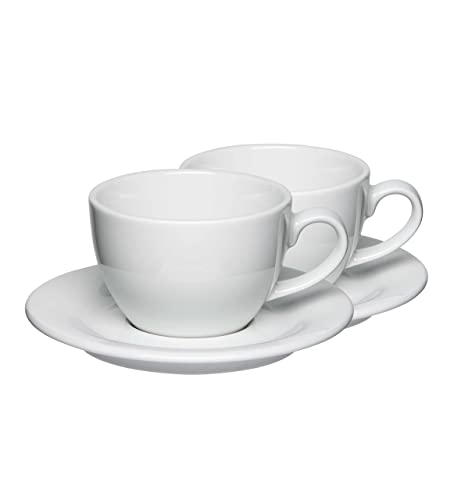 Mahlwerck Barista Cappuccinotasse 250 ml, Kaffeetasse mit Untertasse, italienisches und zeitloses Design, dickwandig, Porzellan, 2er Set, Pearl White, Weiss von Mahlwerck