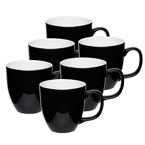 Mahlwerck Jumbotasse, Kaffeetasse oder Teetasse absolut kratzfest, spülmaschinenfest, Porzellan Tasse mit Henkel,Diamond Black, schwarz 400-450 ml, 6er Set von Mahlwerck