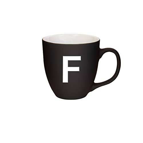 Mahlwerck Jumbotasse, selbst gestalten, große Porzellan-Kaffeetasse, Matte Oberfläche, Tasse mit Buchstabe Monogramm, Initiale A-Z, Geschenk, 400-450ml, Design Letter, schwarz - F von Mahlwerck