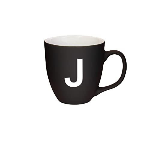 Mahlwerck Jumbotasse, selbst gestalten, große Porzellan-Kaffeetasse, Matte Oberfläche, Tasse mit Buchstabe Monogramm, Initiale A-Z, Geschenk, 400-450ml, Design Letter, schwarz - J von Mahlwerck