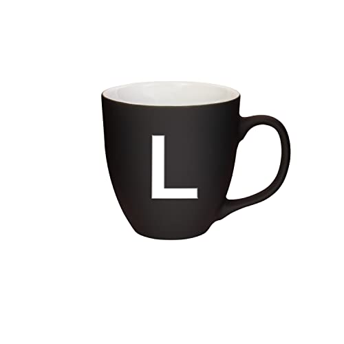 Mahlwerck Jumbotasse, selbst gestalten, große Porzellan-Kaffeetasse, Matte Oberfläche, Tasse mit Buchstabe Monogramm, Initiale A-Z, Geschenk, 400-450ml, Design Letter, schwarz - L von Mahlwerck