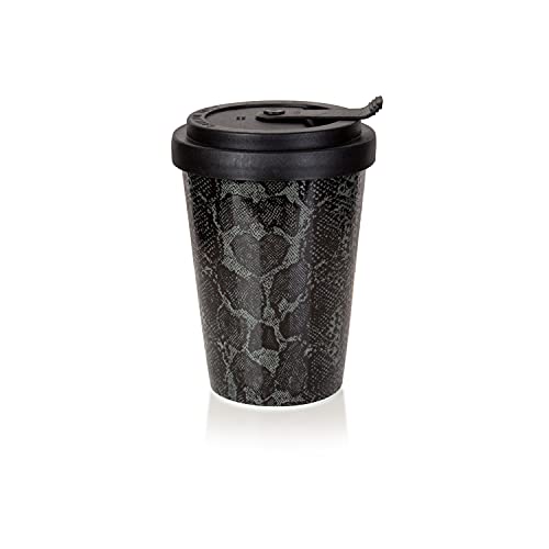 Mahlwerck Kaffeebecher to go, Porzellan Coffee to go Becher mit auslaufsicherem Deckel, Animal Print, Leopard, Snake Black, 300ml von Mahlwerck