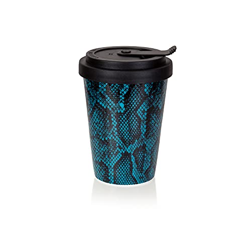 Mahlwerck Kaffeebecher to go, Porzellan Coffee to go Becher mit auslaufsicherem Deckel, Animal Print, Snake Green, 300ml von Mahlwerck