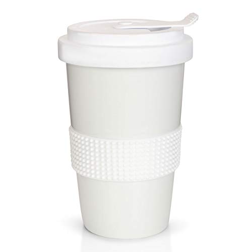 Mahlwerck Kaffeebecher to go, Porzellan Coffee-to-go Becher mit auslaufsicherem Deckel, Weiß, 400 ml von Mahlwerck