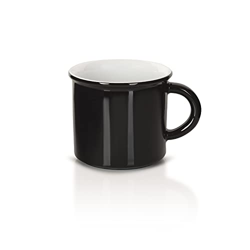 Mahlwerck Retro Kaffeetasse, klassische Emaille Tasse aus Porzellan, Kaffeebecher mit Henkel, 300 ml, Schwarz von Mahlwerck
