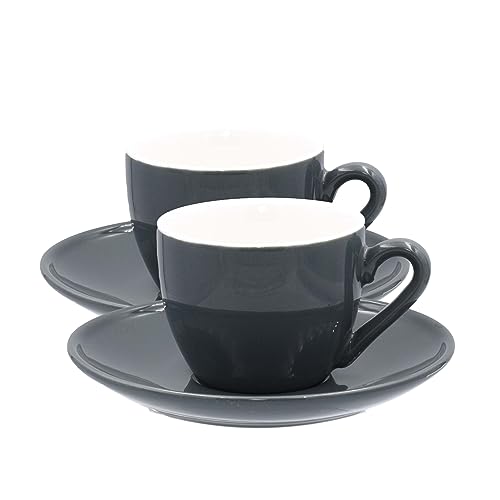 Mahlwerck Ristretto Cups, Espresso Tasse, Mokkatasse, Kaffeetasse, italienisches Design, Premium Porzellan, Gastroqualität, spülmaschinenfest, dickwandig, 80ml, 2er Set mit Untertasse, Rocky Grey von Mahlwerck